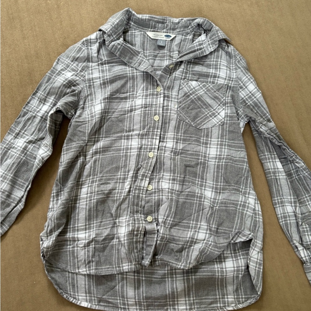 Old Navy Gray Button Down Flannel Shirt Classic Style